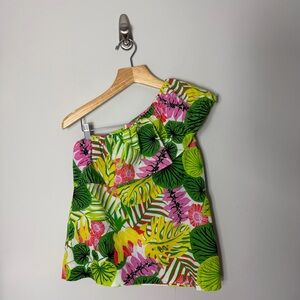 CK Bradley 100% Cotton Floral One Shoulder Ruffle Top Size Medium 1155